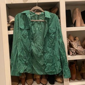 MICHAEL Michael Kors green and white button down blouse